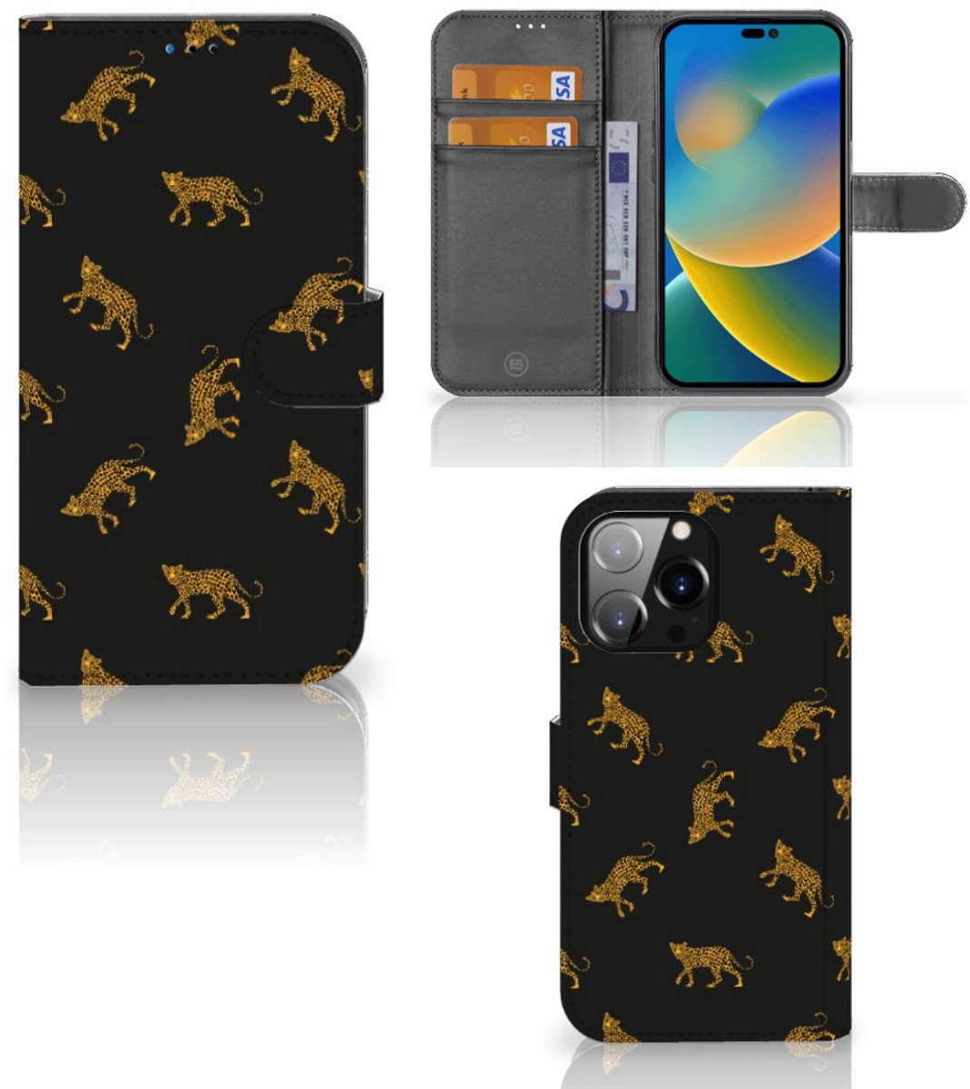 Telefoonhoesje met Pasjes voor iPhone 14 Pro Max Leopards
