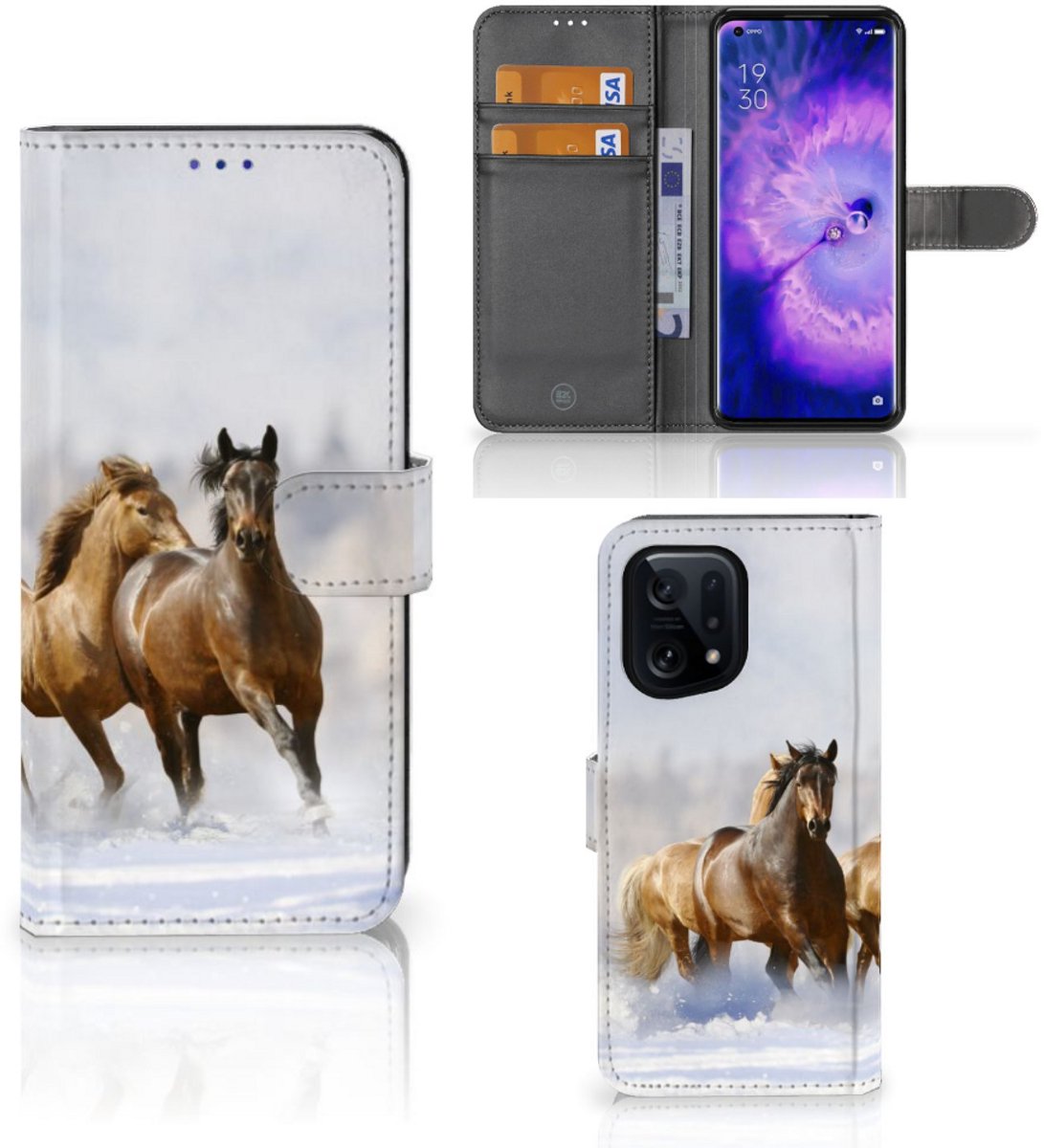 OPPO Find X5 Telefoonhoesje met Pasjes Paarden