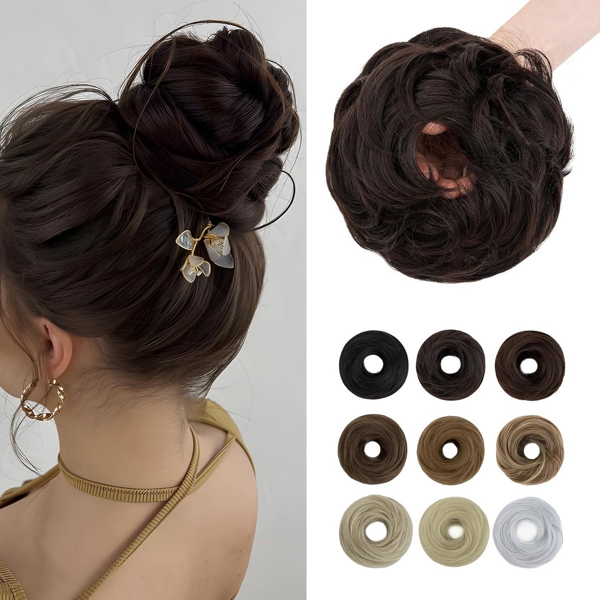 Donut Haar Buns voor Vrouwen - Synthtische Haaraccessoires in Donkerbruin