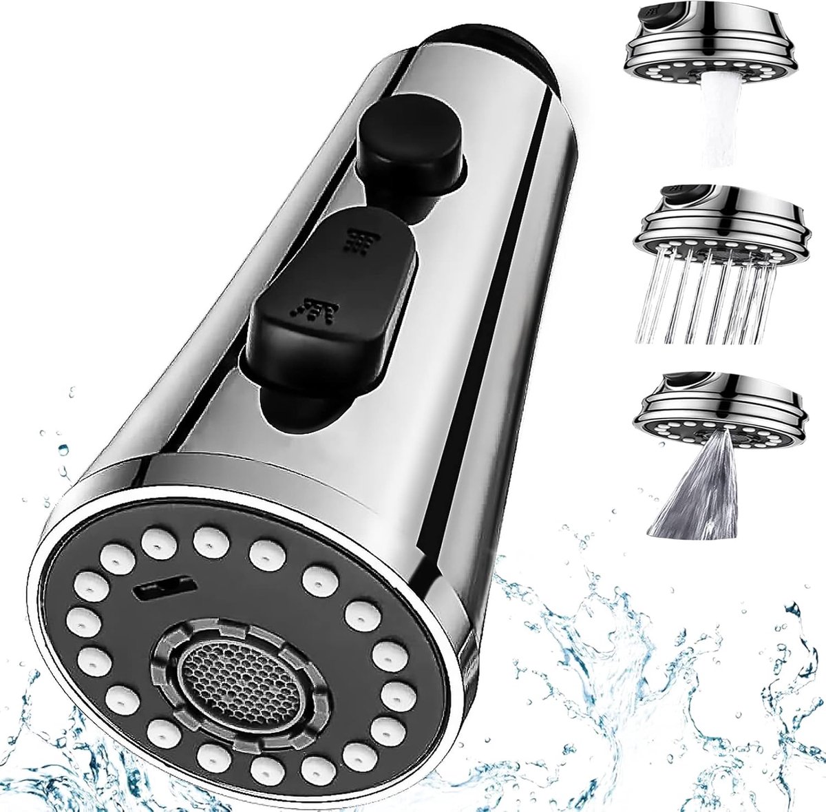 Uittrekbare handdouche voor keukenkraan met 3 watermodi