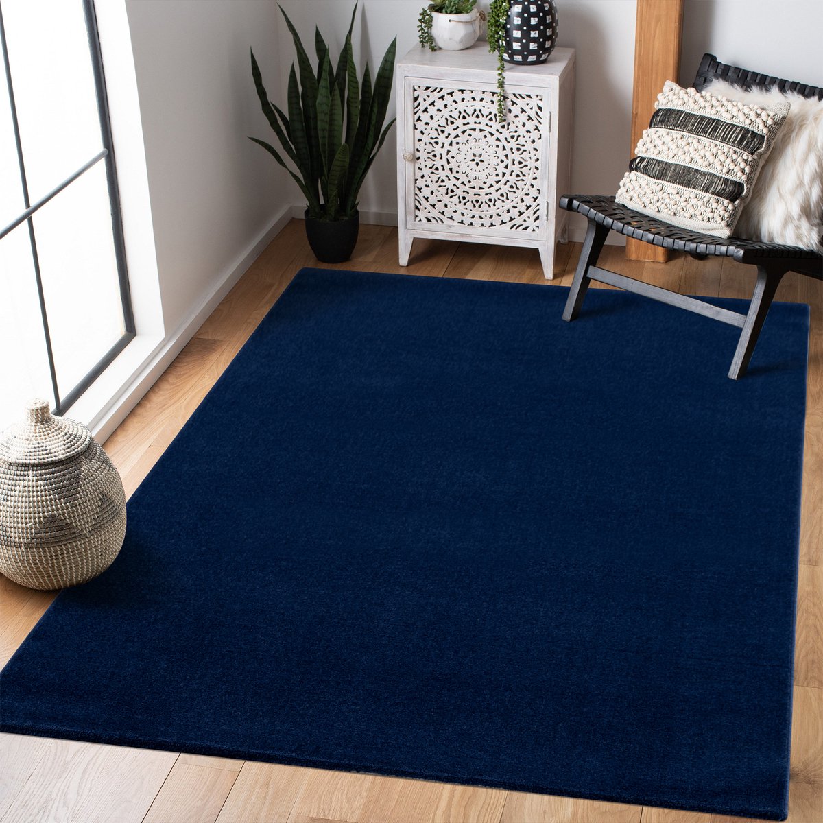 Muratap Uni Effen Laagpolig Vloerkleed Modern Donker Blauw Navy- 200x200 CM Vierkant