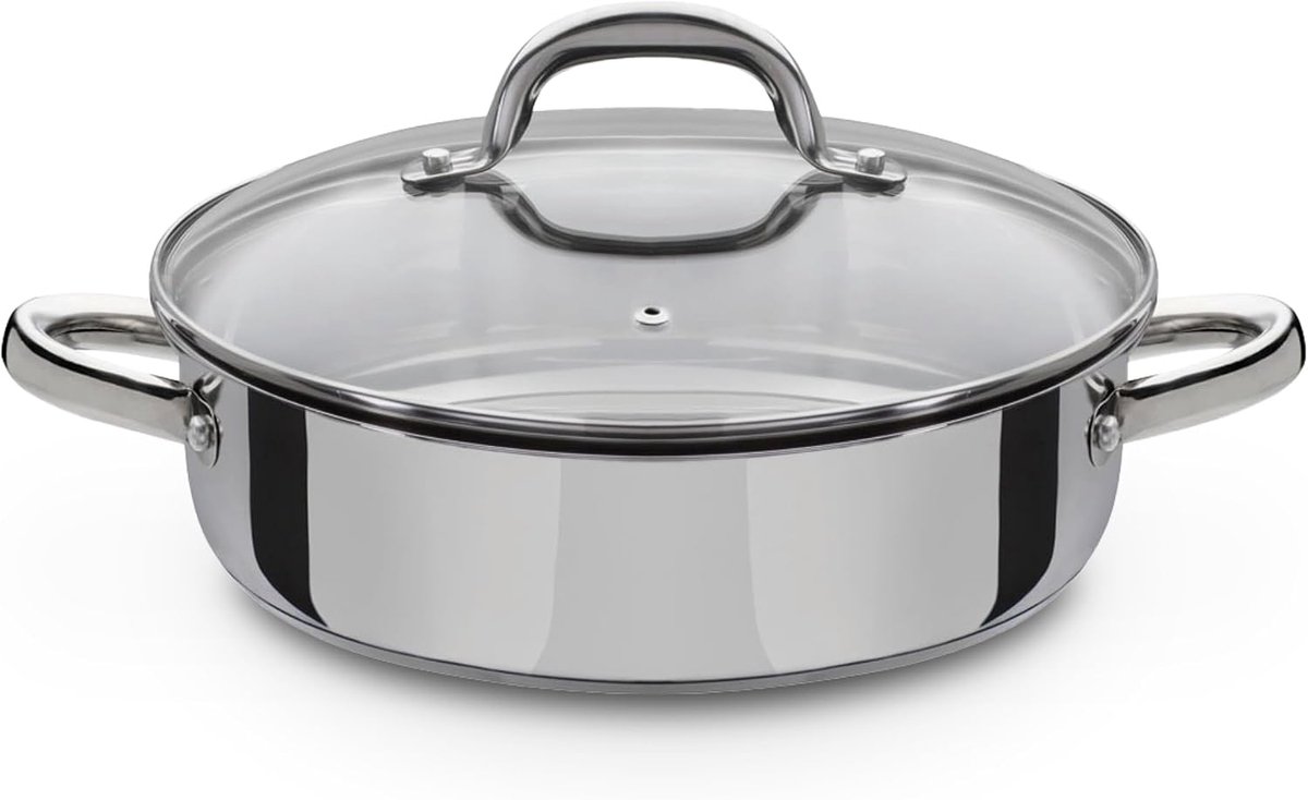 Ronde Serveerpan RVS met Deksel voor Inductie en Oven