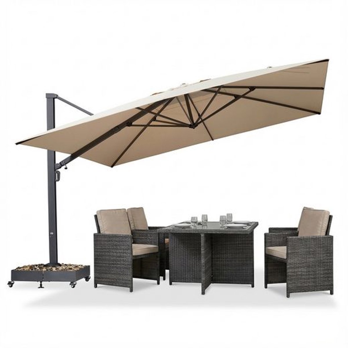 PURPLE LEAF Vierkant Parasol – 360° Draaibaar – met Slinger – UV50+ Zonbeschermingsfactor – 5-Traps Hoogteverstelling