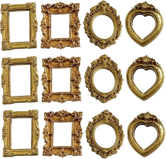 12 Pièces - Cadres Photo - Petits cadres dorés - Cadre photo résine vintage - 6.9*5.2cm - Mini cadres photo vintage - Pour exposition photo, décoration murale, projets de bricolage et plateau - Cadres photo en relief européen - Style baroque