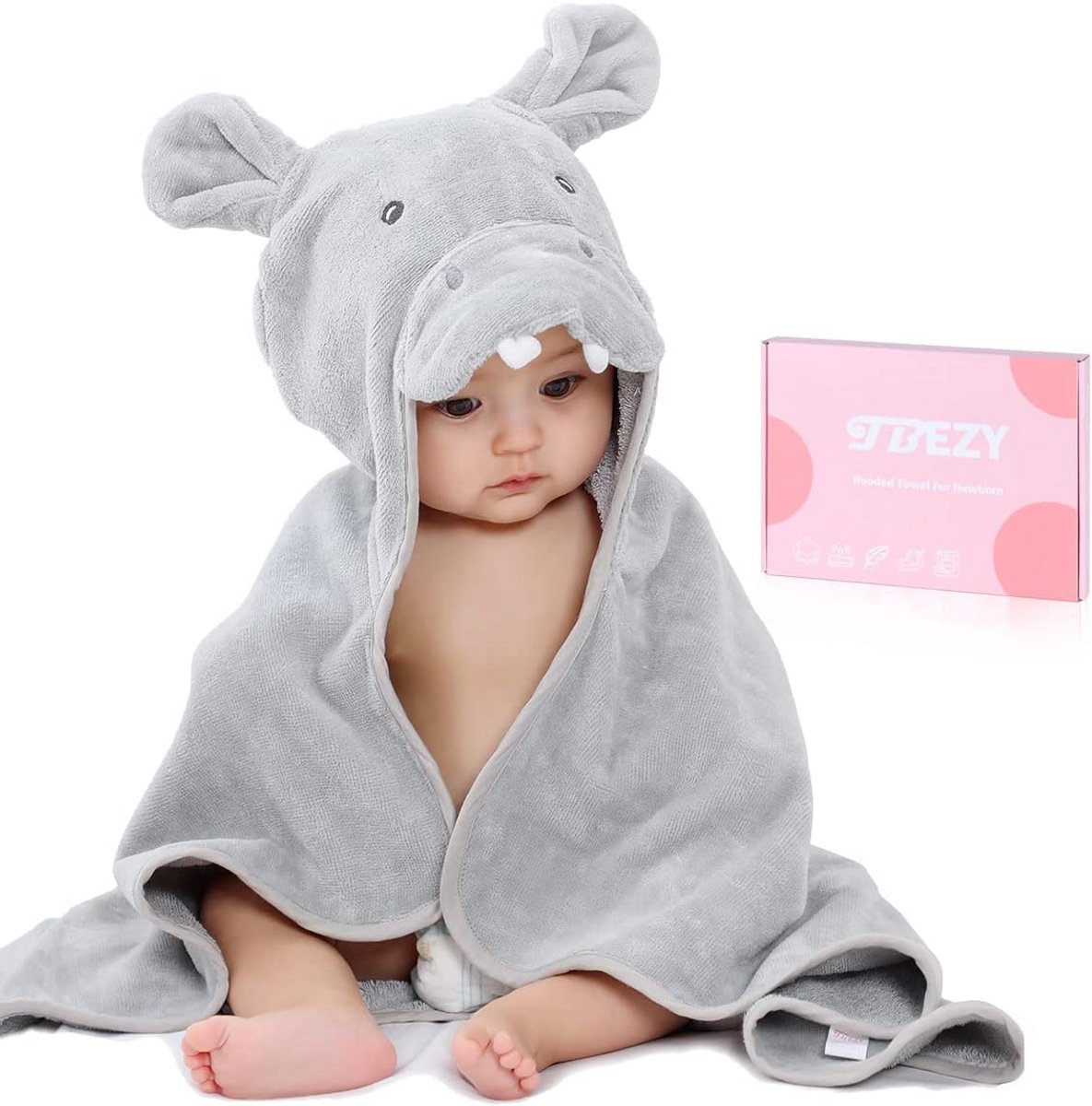 Zachte Katoenen Baby Baddoek met Capuchon Dierenprint 0-24 Maanden