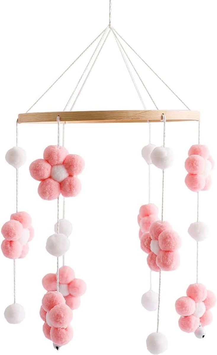 Muziek Mobiel voor Ledikant Decoratie met Vilten Ballen en Bloemen