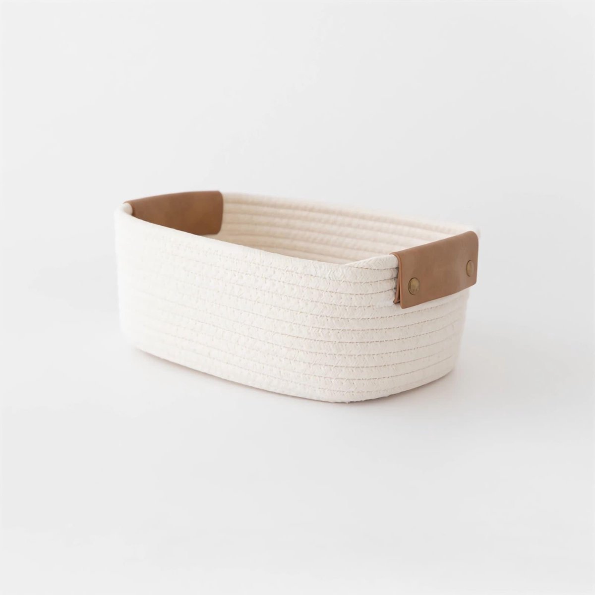Grote Katoenen Geweven Mand Met Pu Lederen Handvat, Kleding, Speelgoed, Snoep, Geschenken, Katoenen Kabel Opbergtas, Geschikt Voor Woonkamer, Badkamer, Douche, Opslag En Wasserij, Wit (32*24*13 )
