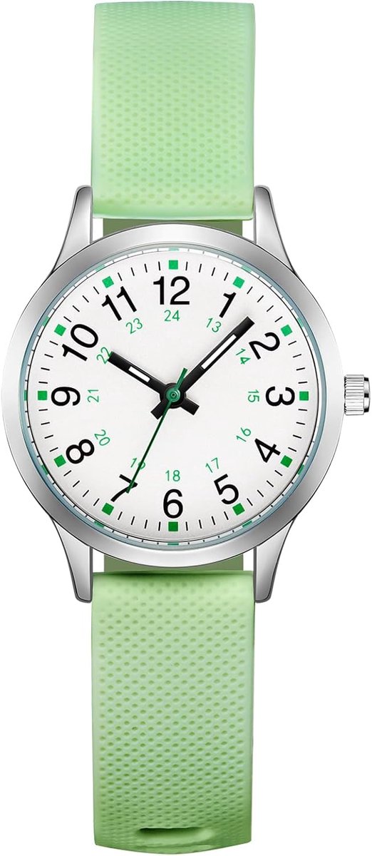 Kinderhorloge voor meisjes 7-14 jaar - Eenvoudig, waterdicht, analoog, siliconen armband