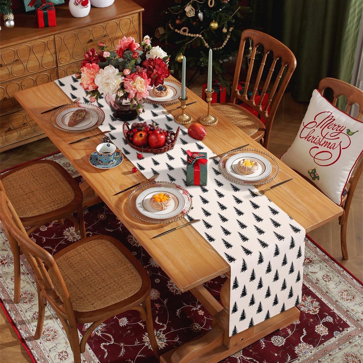 Moderne Beige Tafelloper voor Kerstmis en Winterdecoratie - 30 x 183 cm