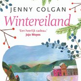 Boek 'Wintereiland' van Jenny Colgan, met een winterse aquarel van huisjes aan een meer, omringd door takken met bessen en dennennaalden.