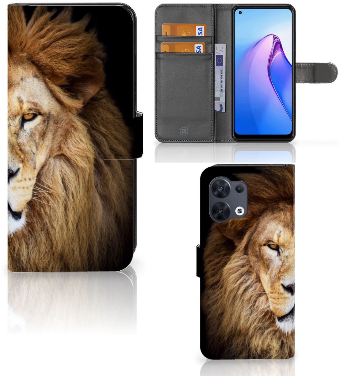 OPPO Reno8 Telefoonhoesje met Pasjes Leeuw