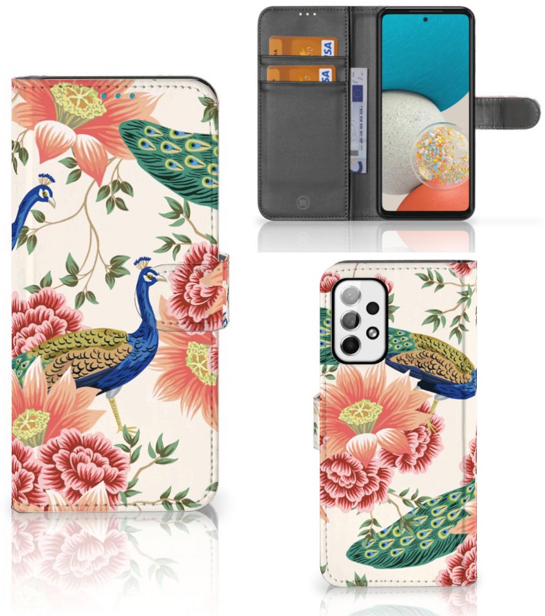 Telefoonhoesje met Pasjes voor Samsung Galaxy A73 5G Pink Peacock