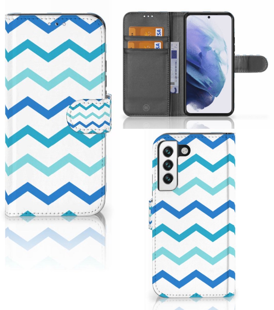 Samsung Galaxy S22 Telefoon Hoesje Zigzag Blauw