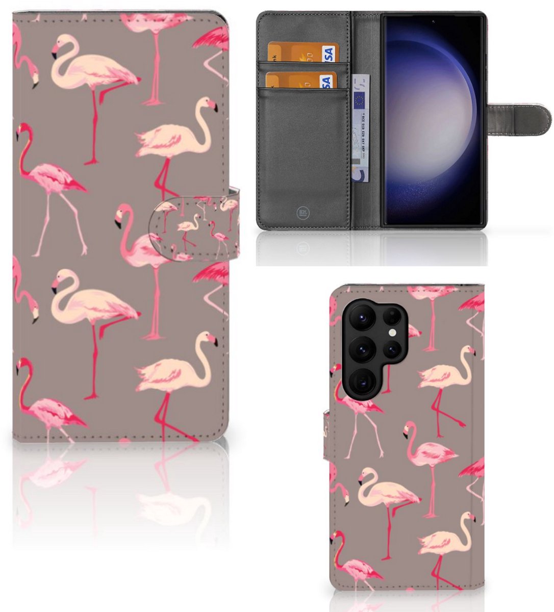 Samsung Galaxy S23 Ultra Telefoonhoesje met Pasjes Flamingo