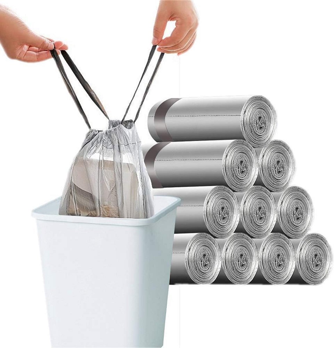 150 vuilniszakken met trekkoord 10-15L - Stevige 45x50 cm vuilniszakken voor verschillende ruimtes