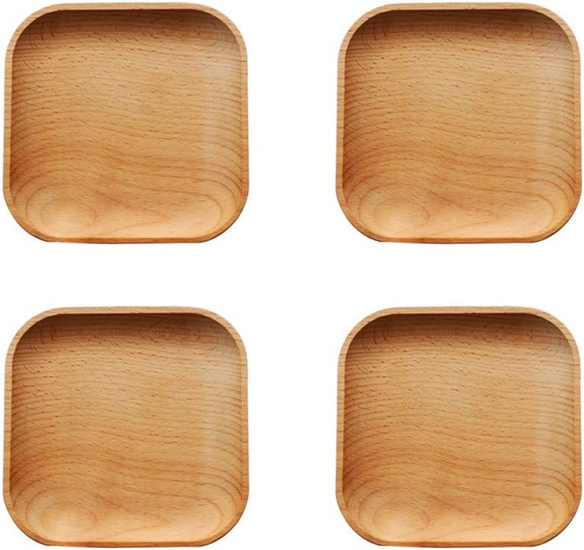 4-Pack 4.7" Natuurlijke Houten Serveerschotels - Mini Dessertborden