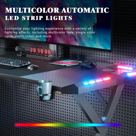LED Gaming Bureau met Ergonomisch Ontwerp en Accessoires - 120x60 cm van Merkloos — afbeelding 4