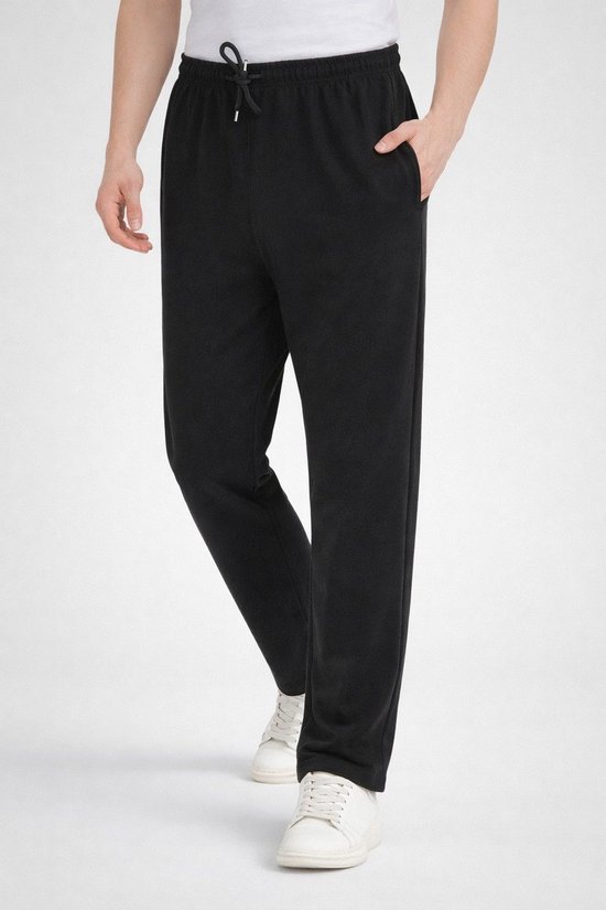 Jamron Heren Slim Fit Katoenen Trainingsbroek Joggingbroek met Ritszakken Vrijetijdsbroek Rechte Pasvorm Zwart 4XL