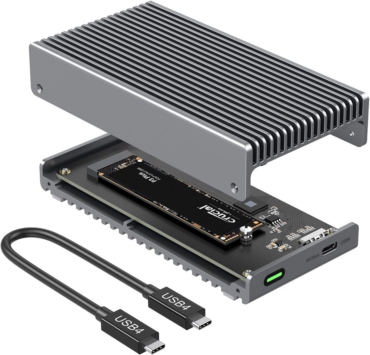 Externe SSD-behuizing voor M.2 NVMe PCIe met USB4 Thunderbolt en aluminium koellichaam