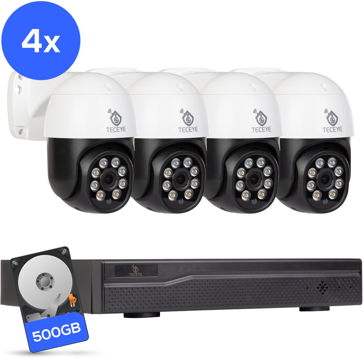Teceye Compleet Camera Beveiliging Set met 4x POE Camera - CCTV Camerasysteem - Beveiligingscamera Set - Bewakingscamera Set - Beveiligingscamera - Beveiligingscamera binnen - Beveiligingscamera Buiten