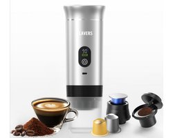 Flavers ® | Draagbare Elektrische Espressomachine | 2026 model | Zilver | Koffiezet apparaat voor Onderweg | Capsules & Gemalen Koffie | Portable Espresso Machine | Cadeauset | koffiemaatje | Draagbare Koffiemachine | Reis & Camping Koffiezetapparaat