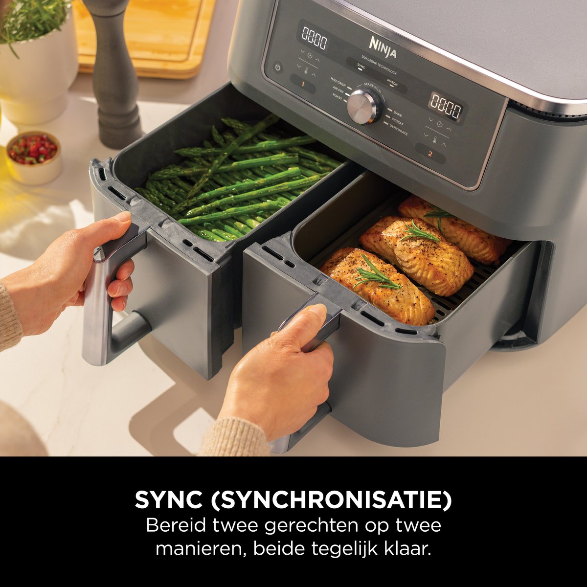 Ninja Dubbele Airfryer XXL - 9.5 L - Nieuw 2026 Model - 40 tot 240 Graden - 2470 W Vermogen - Dual Zone Technologie - DZ400EU — afbeelding 5
