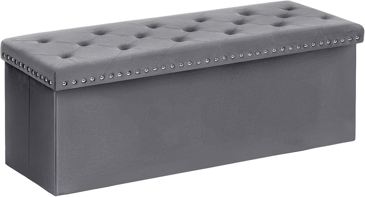 Luxe Opgevouwen Fluwelen Poef met Opslag en Klinknagels - Perfect voor Woonkamer en Hal - 110x40x40cm