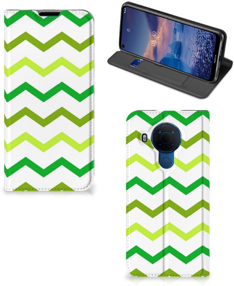 Standcase Hoesje voor Nokia 5.4 Hoesje met Magneet Zigzag Groen