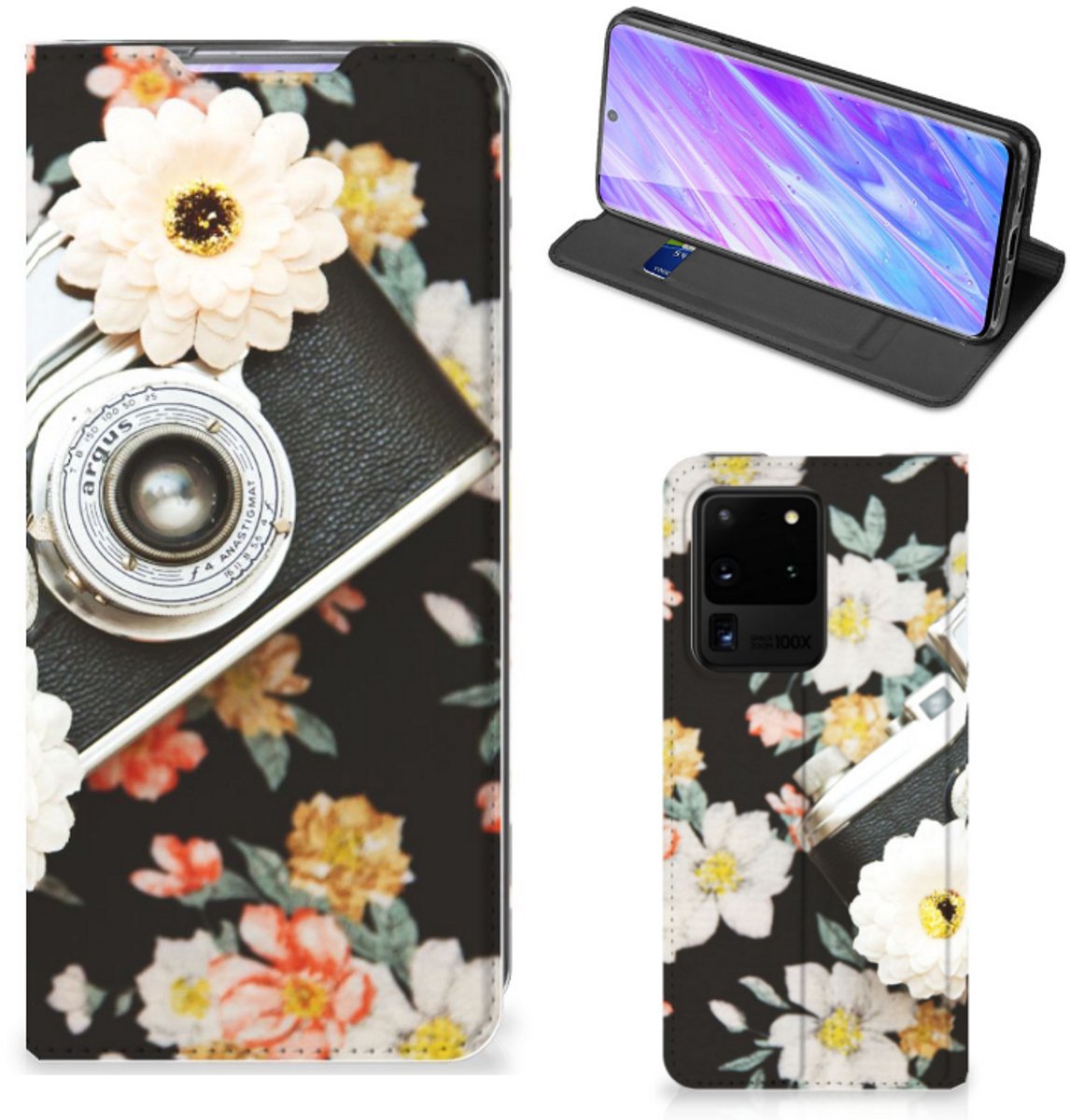 Book Case voor Samsung Galaxy S20 Ultra Stand Case Vintage Camera