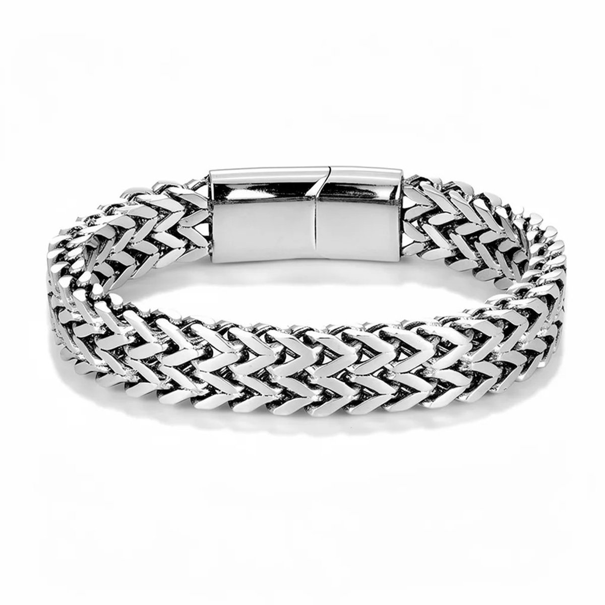 Cristaé Model T - Heren Schakelarmband - RVS - Zilver - 21 cm - Stoer / Minimalistisch