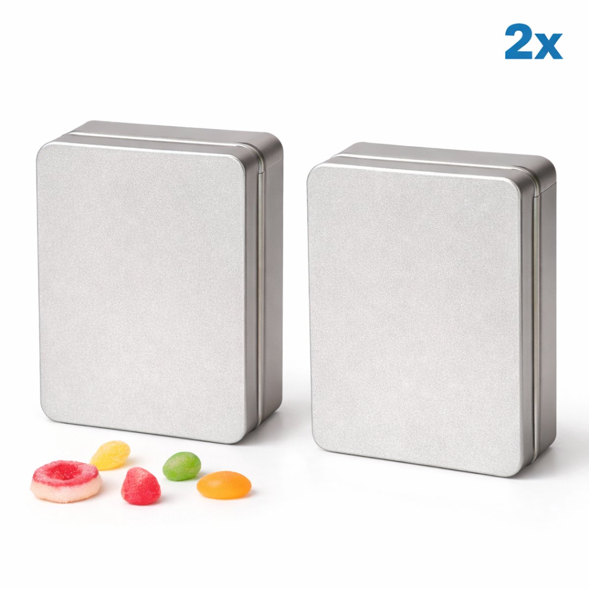 TNI Koekjestrommel – 14 x 10 x 4.5 CM - Set van 2 - Koekjesdoos - Luchtdicht Koekblik - Koektrommel - Zilver