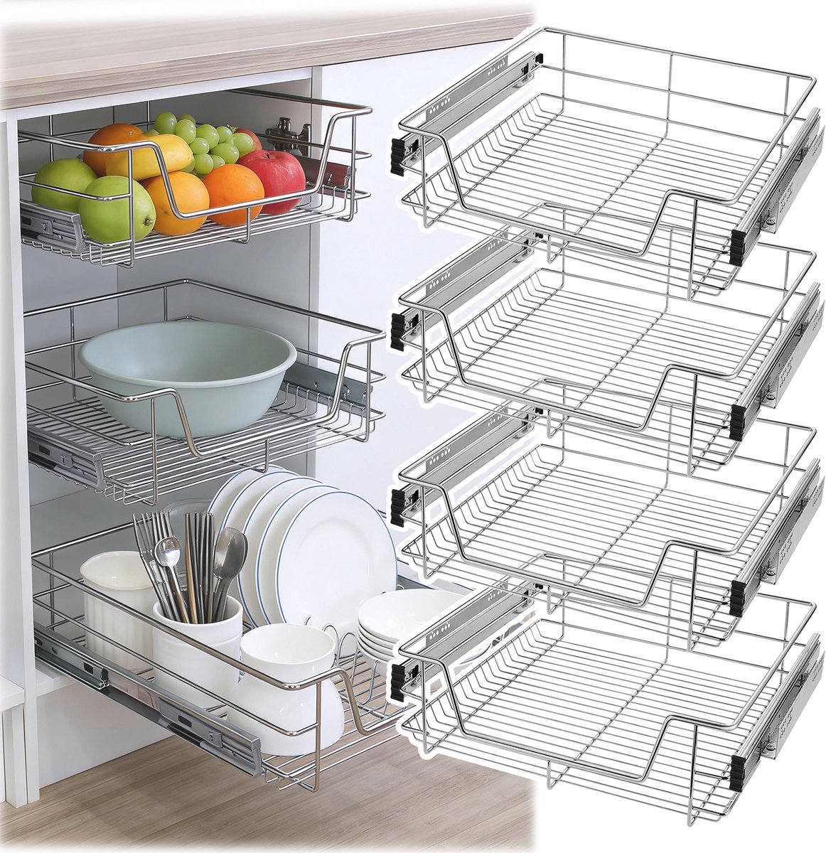 ACXIN Telescoop Lade Keukenkast Uittrekbare Kastlade - 4 Stuks - 60cm Kastbreedte - Volledig Uittrekbaar