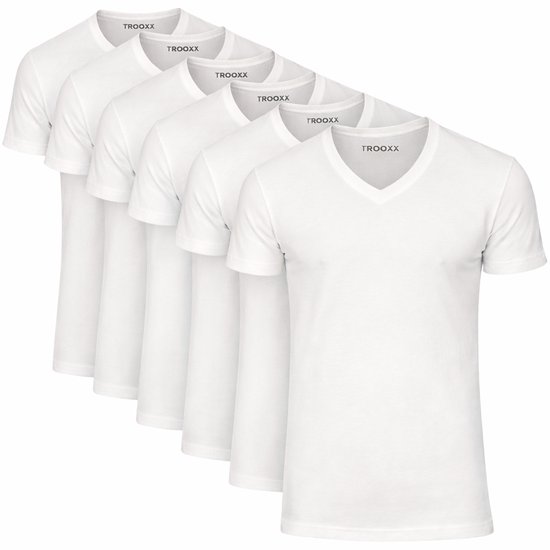 T-shirt Trooxx 6-Pack - Col en V- Wit - 3XL