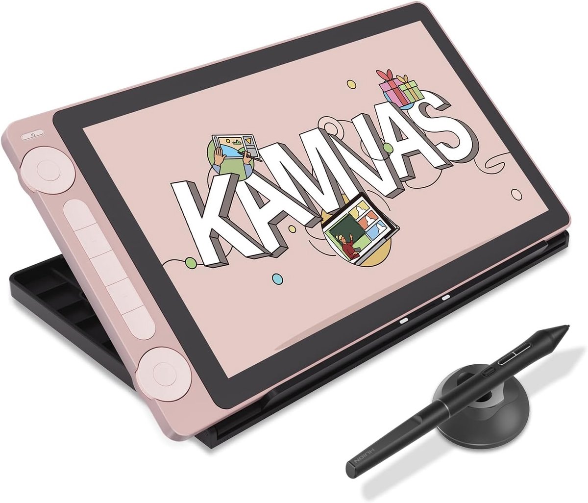 Tekentablet met Scherm 13.3 Inch - Grafisch Tekenmonitor met 99% sRGB Dekking, PenTech 4.0, 16384 Drukniveaus, Dual Dial en 5 Sneltoetsen, Roze