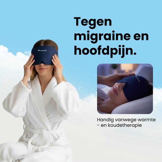PurelyGoods® Migraine Masker 600 g - Hoofdpijn Muts - Coldpack - Met Diepvrieszak - Donkerblauw