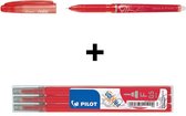 Pilot Rode FriXion Ball 0.5mm Uitwisbare Pen + 3 stuks Navul inkt set