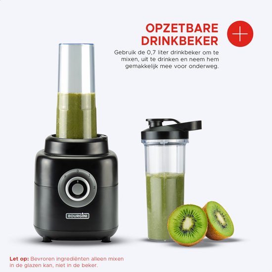 Bourgini Power Blender en Frosti Bits - Smoothie Prep set - 2 Siliconen Meal Prep Bakjes en Power Blender 1.75L - Blender to go - 1000 Watt van Bourgini — afbeelding 4