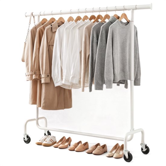 Portant à roulettes - Tringle à vêtements en acier - 130 kg - Blanc - Bodo