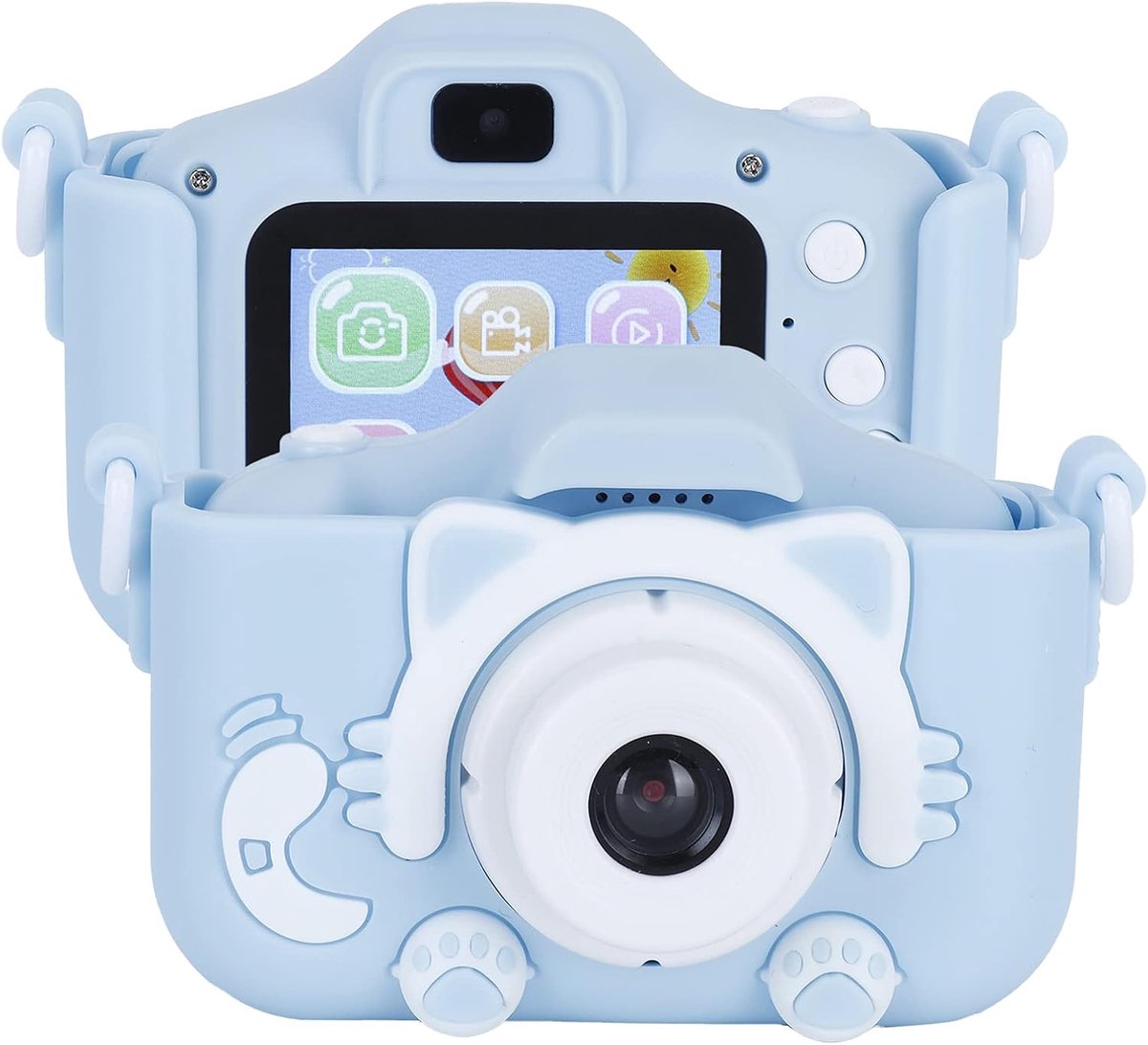 Digitale kindercamera, schattige kindercamera met kattenthema en educatieve spelletjes, 5MP IPS 2.0-inch kindercamcorder (blauw)