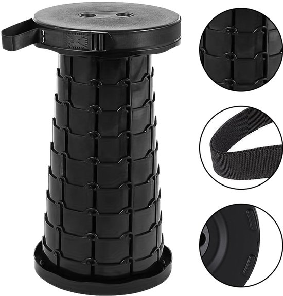 Opvouwbare Kruk -Klapstoel - Festival Kruk - Kamperen - Telescoop Kruk - Krukje - Verstelbare Stoel - Draagbare Kruk - Voetensteun - Tot 45cm - Zwart — afbeelding 3
