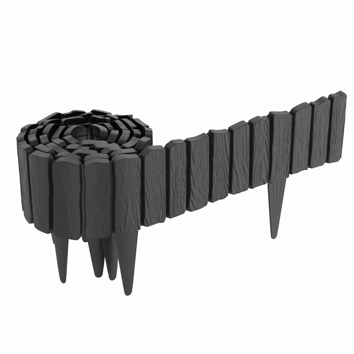 Aufun Houtlook Borderrand Gazonrand 2,3 m - Decoratie Tuinpalissade Omheining - Snijdbare Flexibele Gazonrand - Antraciet