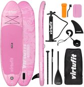 Roze VirtuFit SUP board 275 cm met marmeren patroon, inclusief pomp, peddel, tas en accessoires.