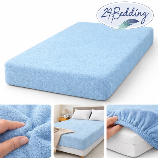 24-Bedding - Badstof Hoeslaken - Extra Zwaar - 180 gr/m2 - 90x200 cm - licht Blauw - 30 cm