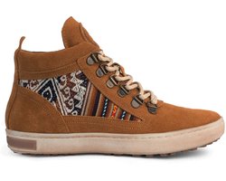 Inkkas Tan Suede Camping Boot dames wandel sneaker – leren hiking boot van tan suède met Peruaanse print – waterafstotend – gevoerde binnenvoering & uitneembare inlegzool, maat 41