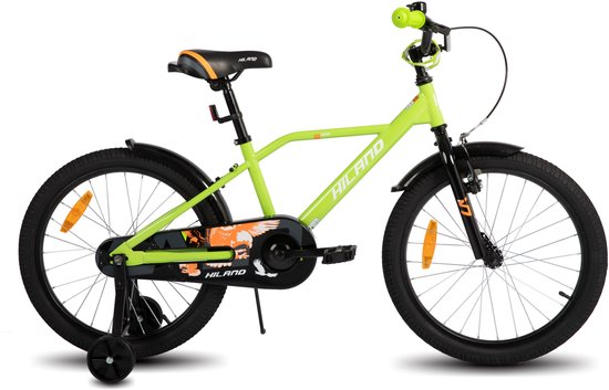 Hiland Stoere Jongensfiets - 20 Inch - Met Zijwieltjes & Standaard - Handrem & Terugtraprem - Groen van Hiland — afbeelding 2