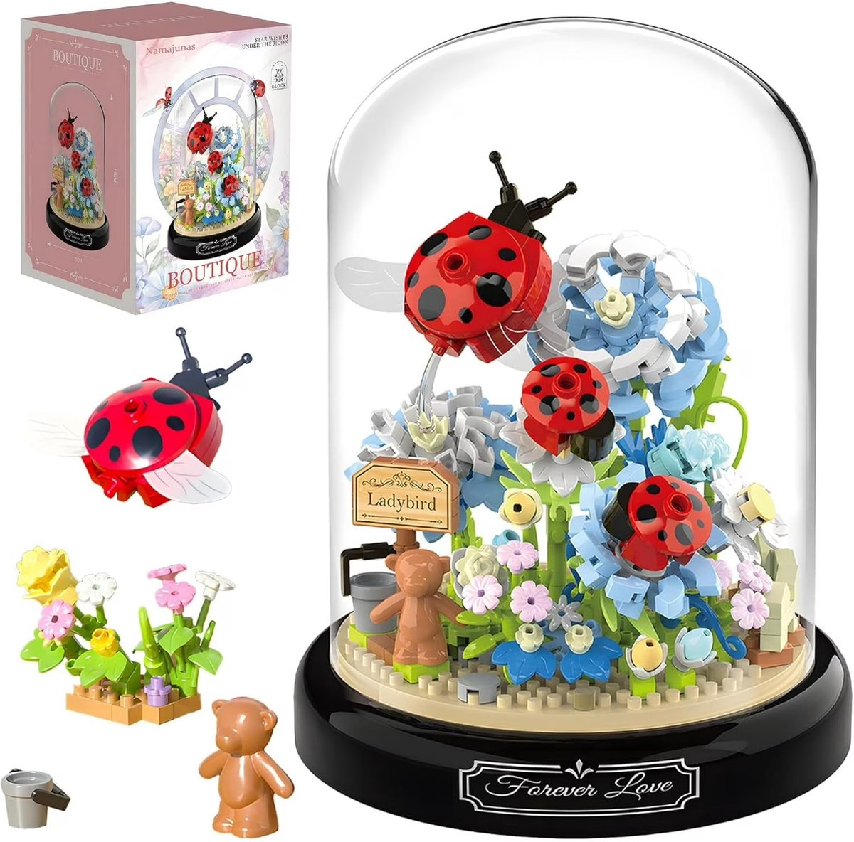 Namajunas - Mini Kunstbloemen Boeket - Bloemenboeket in Stolp - Bouwsets Volwassenen - Botanical Flowers Collection - Botanical Bloemen - Bouwsets - Niet geschikt voor LEGO - Sterrenwensen onder de maan - Decoratie voor Huis, Pasen, Moederdag
