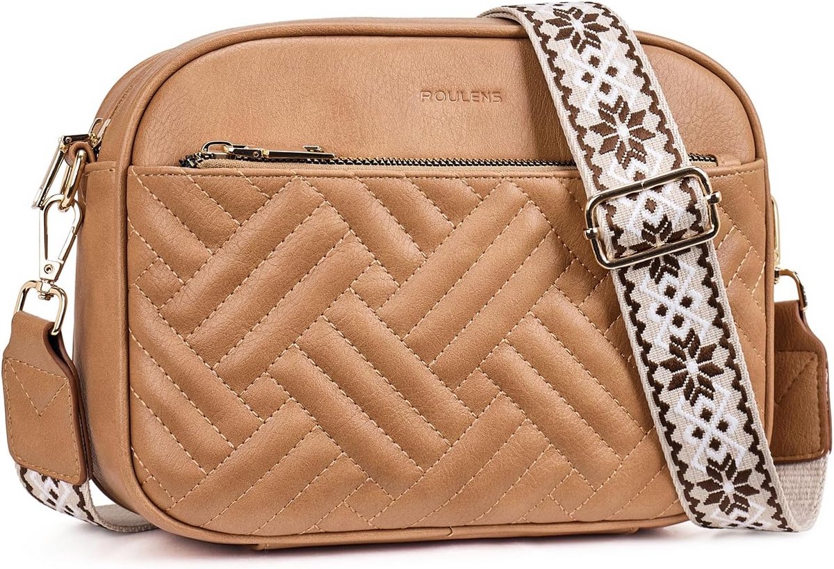 Gewatteerde Crossbodytas Dames - Kleine Schoudertas met Brede Riem - Veganistisch PU Leer
