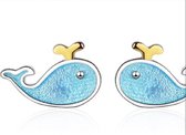 Dolfijn -oorbelletjes- zilver- Blauw-met fonteintje-Kinderen-Charme Bijoux