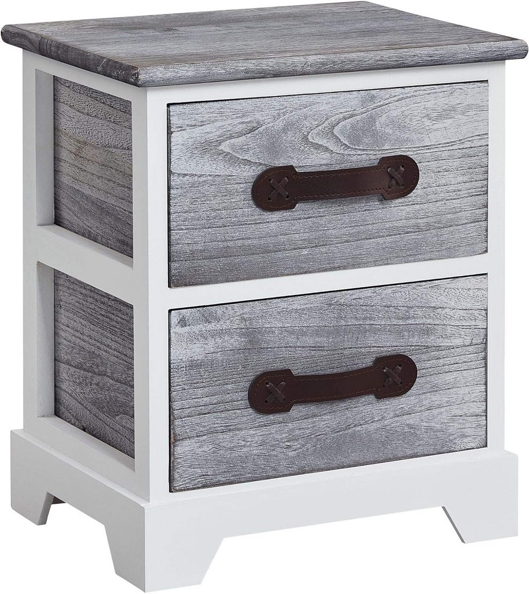 Nachtkastje met 2 Lades in Wit Grijs Shabby Chic Vintage Stijl