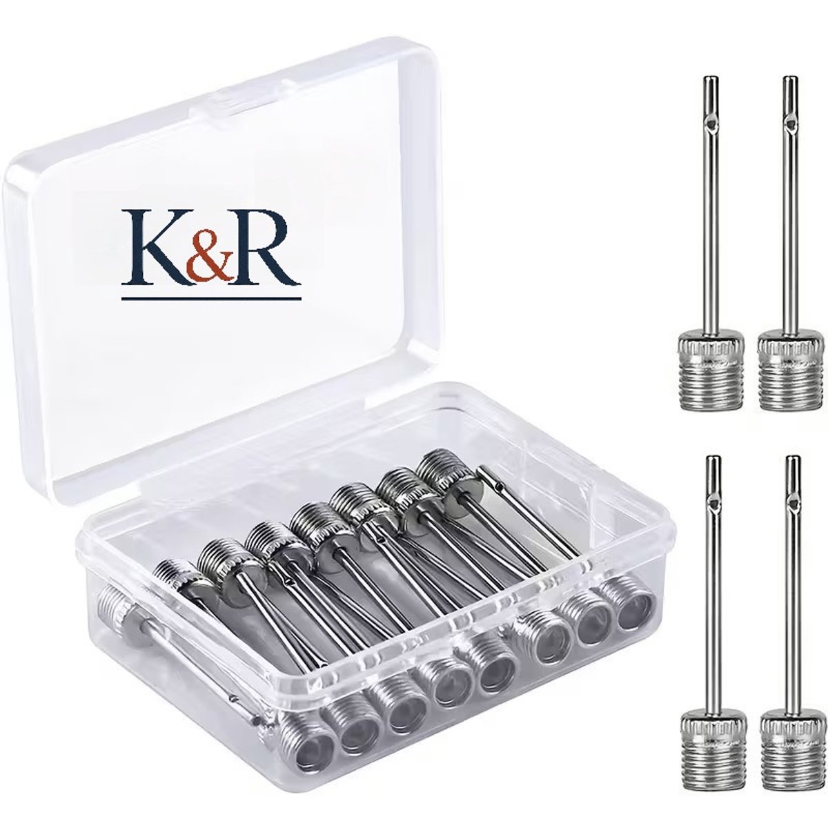 K&R Ventures® Balnaalden voor Balpompen – 30 Stuks – Ballenpomp Naalden met 8 mm Schroefdraad – Voor Voetbal, Basketbal & Volleybal – Inclusief Opbergdoos – Zilver